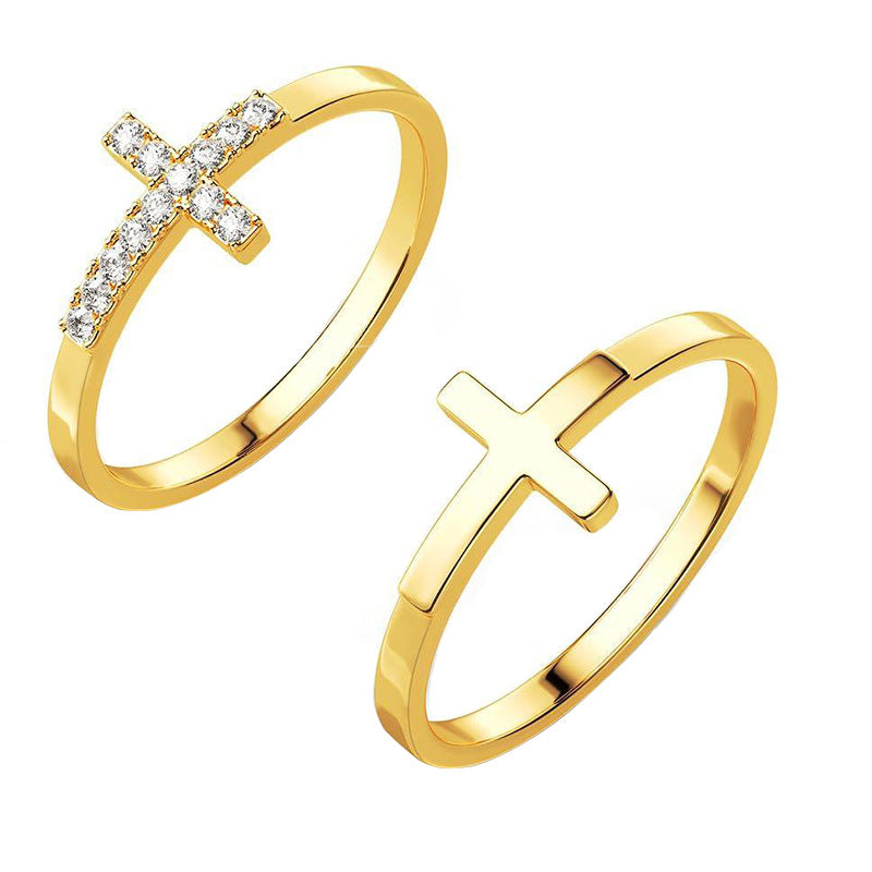 Women's 14k Gold Plated Stainless Steel Cross Ring Set | Elegant Dual Ring Accessory 3