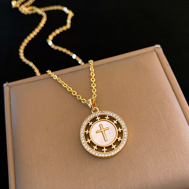 Women's 14k Gold Plated Stainless Steel Necklace | Elegant Surrounding Cross Pendant | Adjustable Length 3