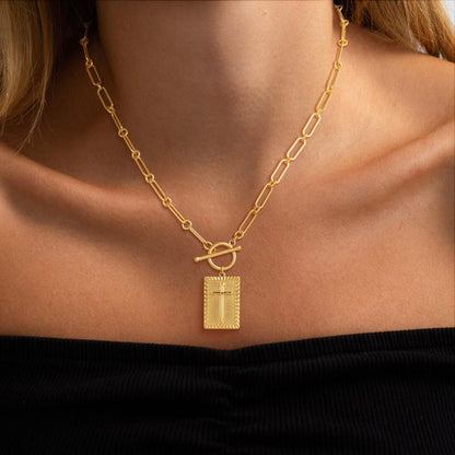 Gold Pendant Necklace – 14k Gold Plated Stainless Steel Adjustable 17"+2"