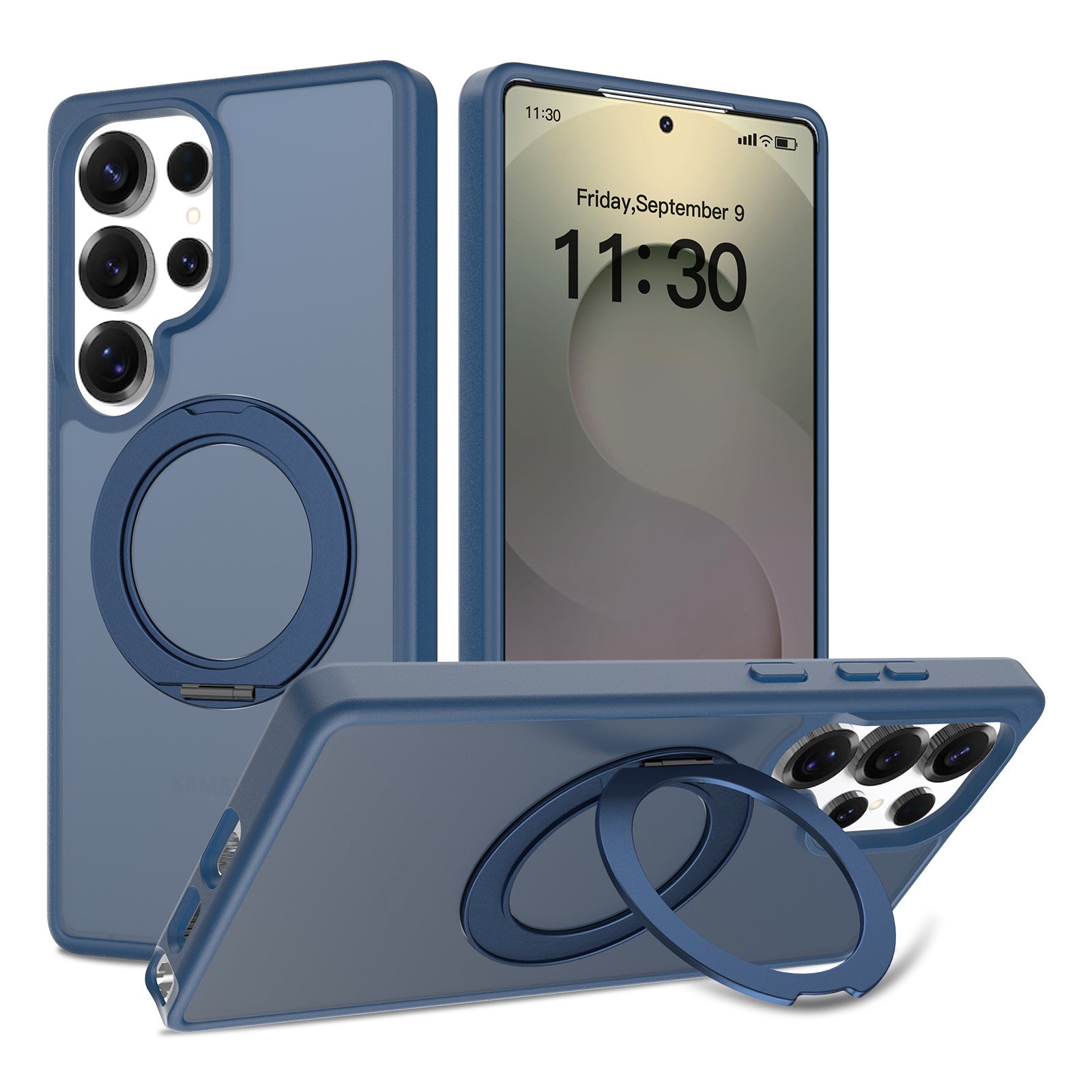 Samsung S25 Ultra シルバーシールド スキンフィール回転スタンド スマホケース マグネット式 半透明保護ケース