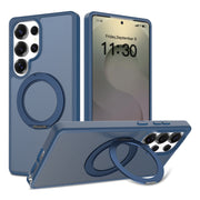 Samsung S25 Ultra シルバーシールド スキンフィール回転スタンド スマホケース マグネット式 半透明保護ケース