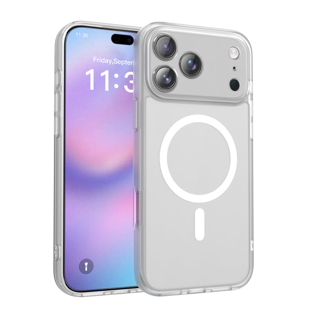 在庫あり。iPhone 17 Pro 用フルカバー、細かい穴あきのマグネット式電話ケース、2 in 1 フロストケースです。