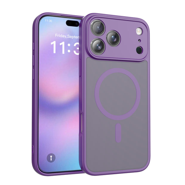 在庫あり。iPhone 17 Pro 用フルカバー、細かい穴あきのマグネット式電話ケース、2 in 1 フロストケースです。