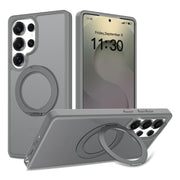 Samsung S25 Ultra シルバーシールド スキンフィール回転スタンド スマホケース マグネット式 半透明保護ケース