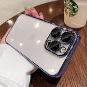 iPhone 17 用携帯電話ケース、星空グリッター電気メッキPCケース、Apple 15 Pro レンズフィルム、透明保護カバーに最適