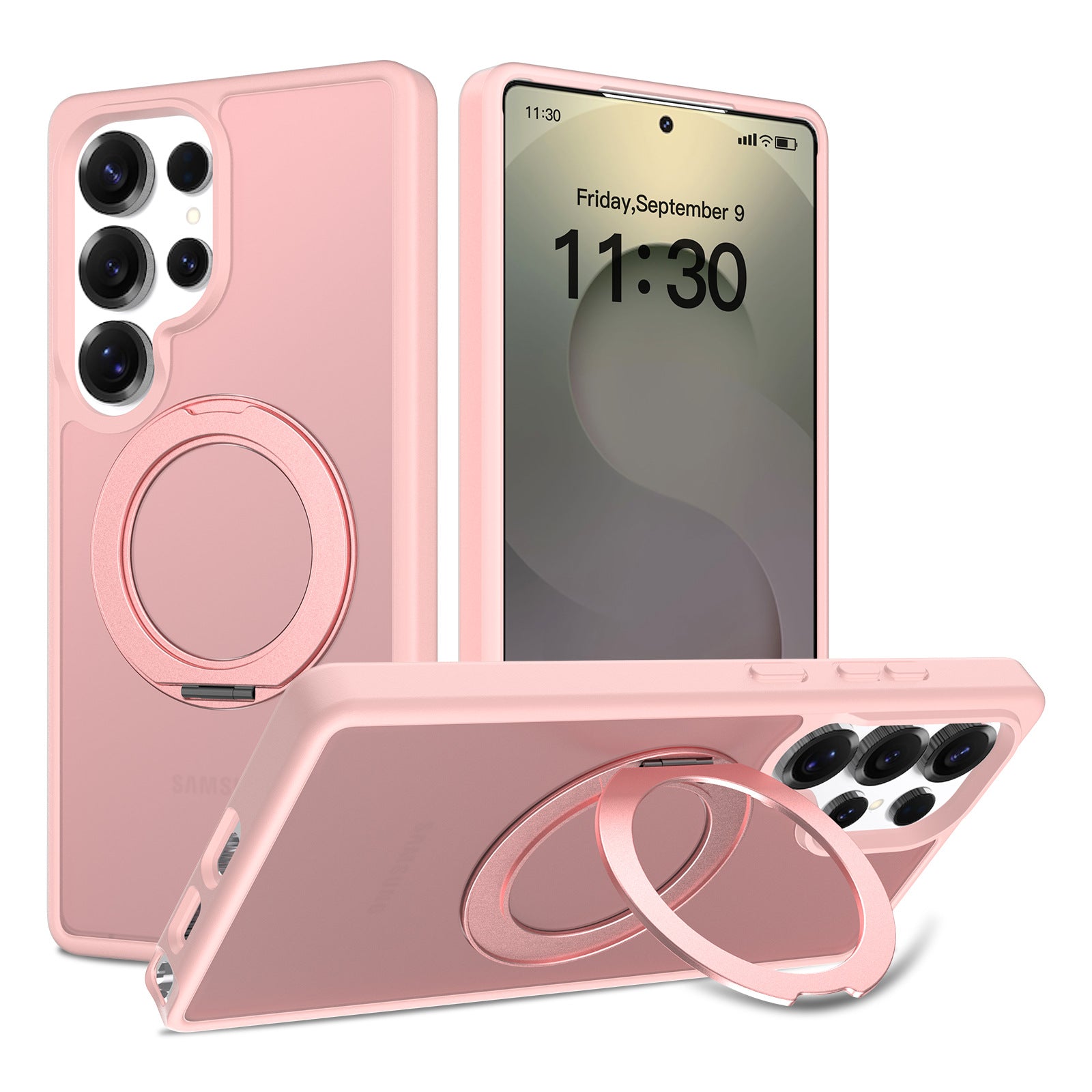 Samsung S25 Ultra シルバーシールド スキンフィール回転スタンド スマホケース マグネット式 半透明保護ケース