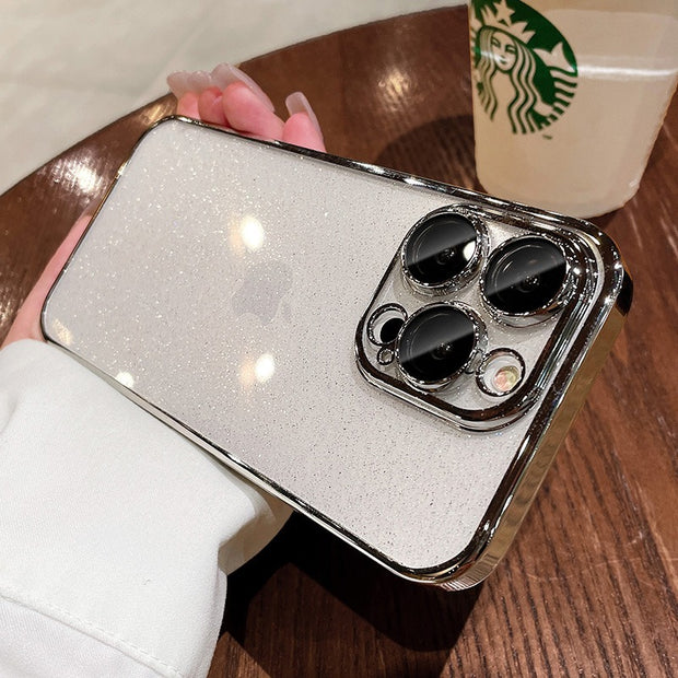 iPhone 17 用携帯電話ケース、星空グリッター電気メッキPCケース、Apple 15 Pro レンズフィルム、透明保護カバーに最適