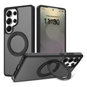 Samsung S25 Ultra シルバーシールド スキンフィール回転スタンド スマホケース マグネット式 半透明保護ケース