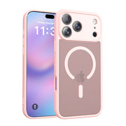 在庫あり、Apple iPhone 17 Pro Max 対応、細かい穴あきマグネット式電話ケース、半透明のオレンジケース。