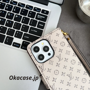 レザー フォリオ モノグラム iPhoneケース（カードホルダー＆ストラップ付き)-OKHYL0012