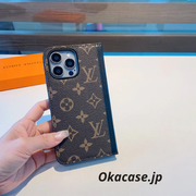 プレミアムレザー モノグラム iPhoneケース 大きな印刷（カード収納・コインポケット付き／ビッグプリント-OKHYL004