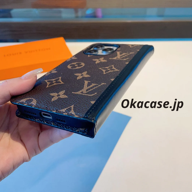 プレミアムレザー モノグラム iPhoneケース 大きな印刷（カード収納・コインポケット付き／ビッグプリント-OKHYL004