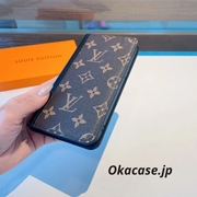 プレミアムレザー モノグラム iPhoneケース 大きな印刷（カード収納・コインポケット付き／ビッグプリント-OKHYL004