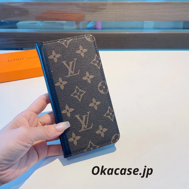 プレミアムレザー モノグラム iPhoneケース 大きな印刷（カード収納・コインポケット付き／ビッグプリント-OKHYL004