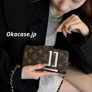 モノグラム柄クラシック手帳型iPhoneケース（カード収納・チェーン付き）-OKJK001