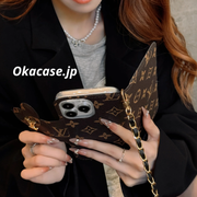 モノグラム柄クラシック手帳型iPhoneケース（カード収納・チェーン付き）-OKJK001