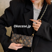 モノグラム柄クラシック手帳型iPhoneケース（カード収納・チェーン付き）-OKJK001