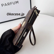 ラグジュアリーデザイン モノグラム手帳型iPhoneケース（ファスナー財布＆ストラップ付き）-OKLB003