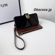 ラグジュアリーデザイン モノグラム手帳型iPhoneケース（ファスナー財布＆ストラップ付き）-OKLB003