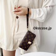 ラグジュアリーデザイン モノグラム手帳型iPhoneケース（ファスナー財布＆ストラップ付き）-OKLB003