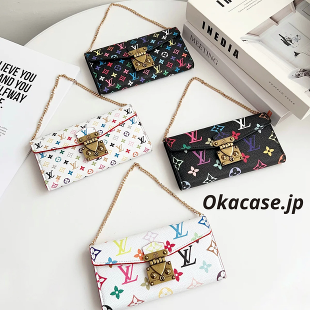 プレミアムレザー フォリオ モノグラム iPhoneケース（ウォレット＆ストラップ付き）-OKMTY003