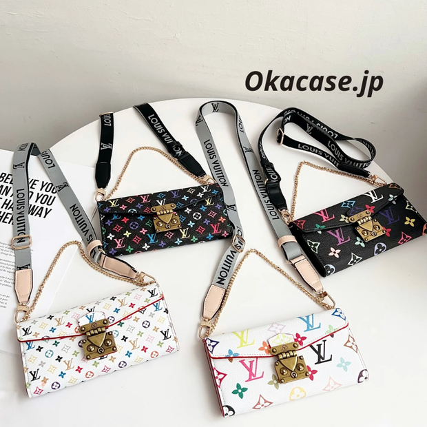 プレミアムレザー フォリオ モノグラム iPhoneケース（ウォレット＆ストラップ付き）-OKMTY003