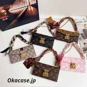 高級レザーフォリオ モノグラムiPhoneケース（カードホルダー・ストラップ付き）-OKMTY004