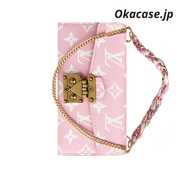 高級レザーフォリオ モノグラムiPhoneケース（カードホルダー・ストラップ付き）-OKMTY004