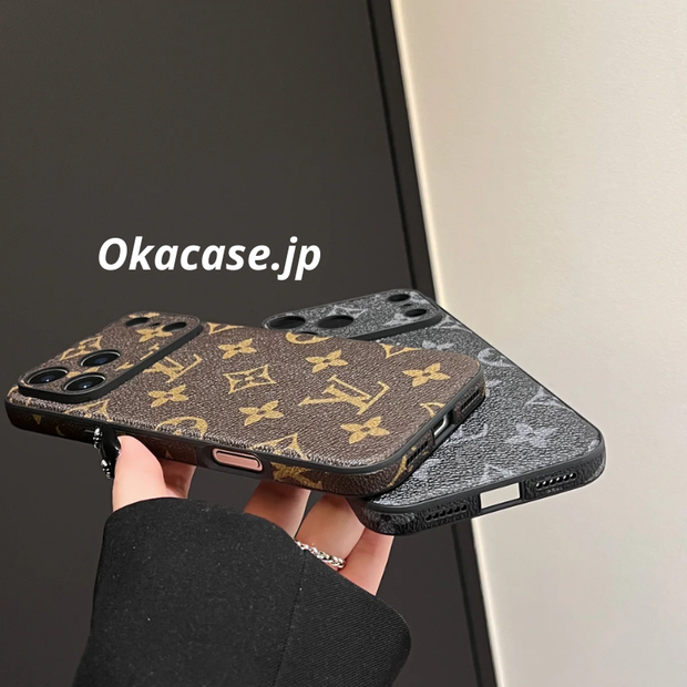 高級レザーiPhoneケースのアルファベット iPhone 17シリーズケース黒印刷-CRK251154