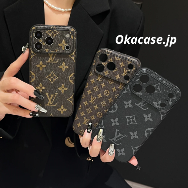 高級レザーiPhoneケースのアルファベット iPhone 17シリーズケース黒印刷-CRK251154