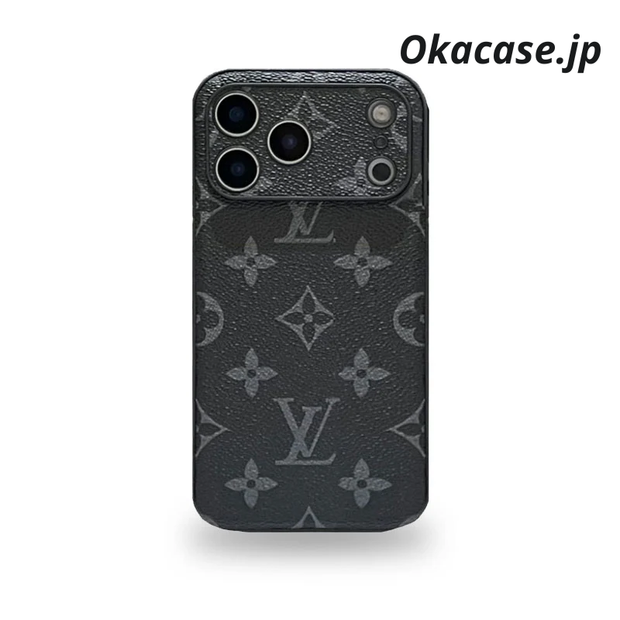 高級レザーiPhoneケースのアルファベット iPhone 17シリーズケース黒印刷-CRK251154