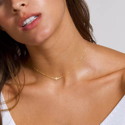 Unisex 14k Gold Plated Stainless Steel Necklace | Classic Adjustable Cross Pendant Jewelry 0