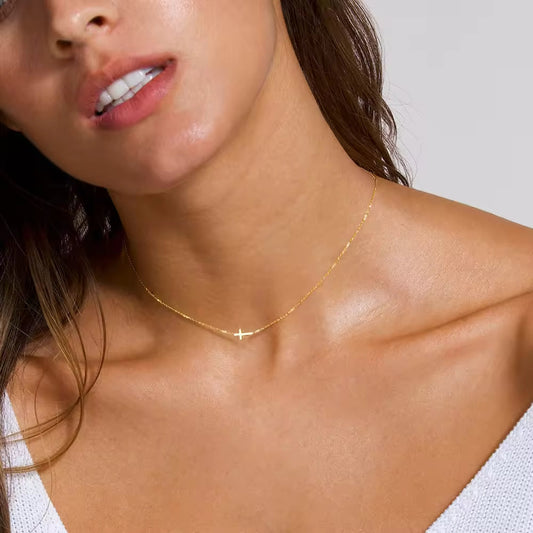 Unisex 14k Gold Plated Stainless Steel Necklace | Classic Adjustable Cross Pendant Jewelry 0