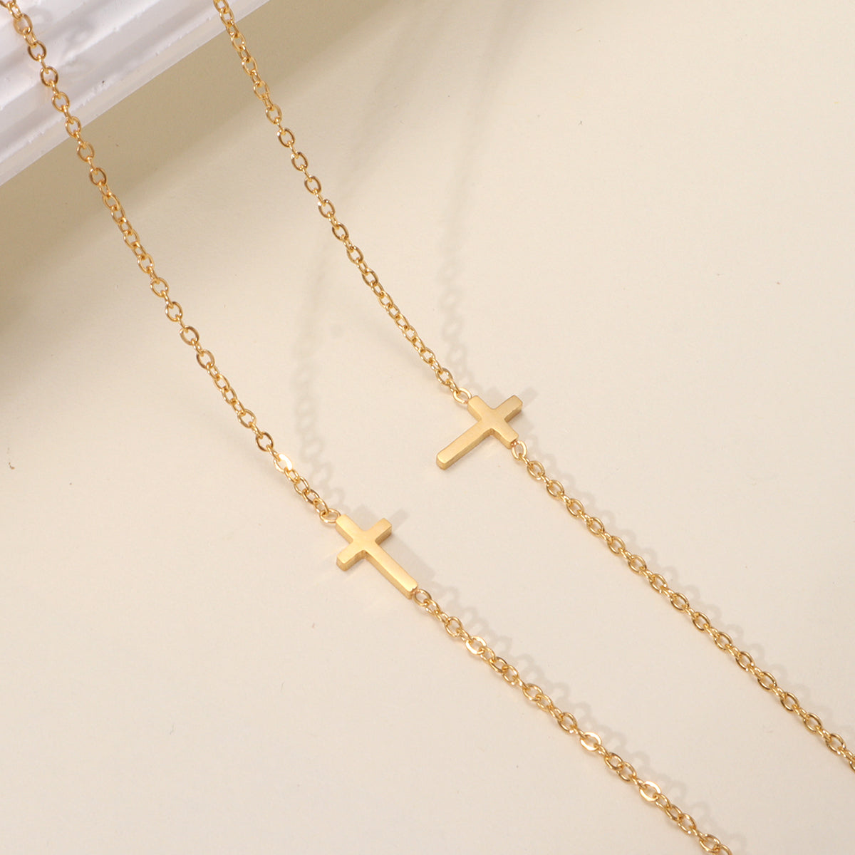 Unisex 14k Gold Plated Stainless Steel Necklace | Classic Adjustable Cross Pendant Jewelry 2