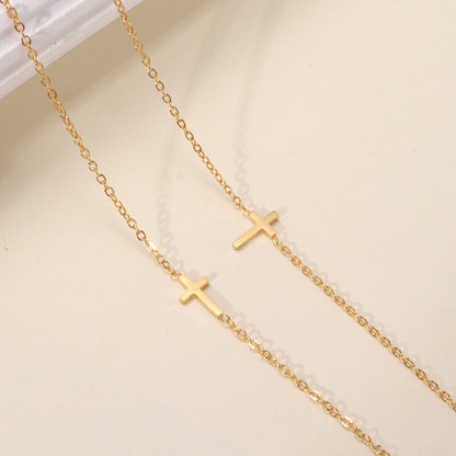 Unisex 14k Gold Plated Stainless Steel Necklace | Classic Adjustable Cross Pendant Jewelry 2
