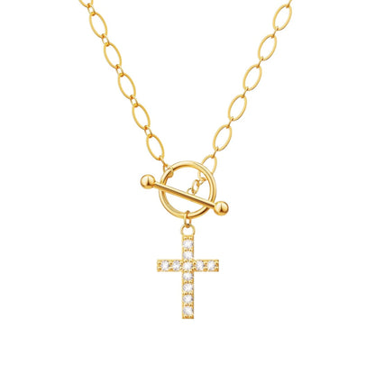 Unisex Gold Plated Stainless Steel Necklace | Elegant Cross Pendant with Sparkling Zirconia 2