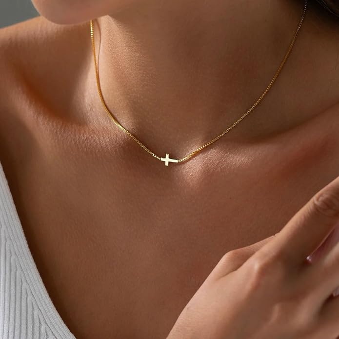Women's 14k Gold Plated Cross Necklace | Elegant Dainty Layering Jewelry 0