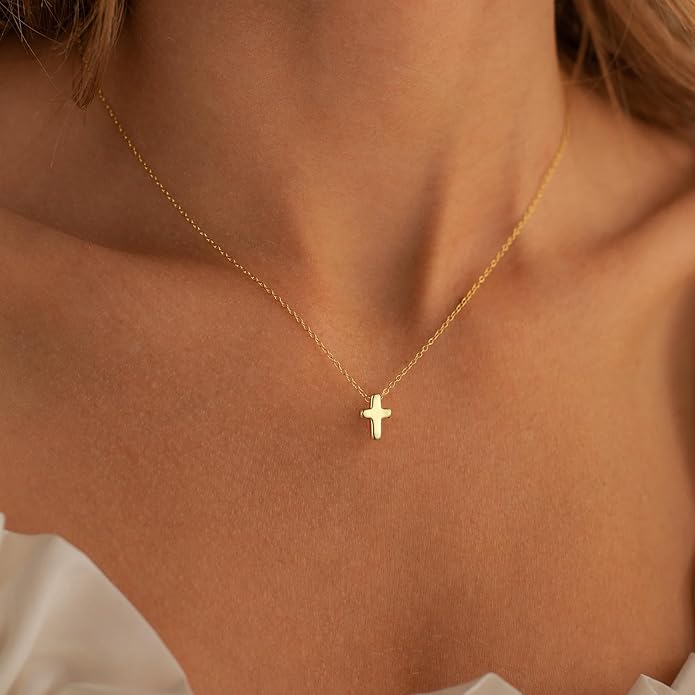 Women's 14k Gold Plated Cross Necklace | Elegant Layered Pendant Jewelry 0