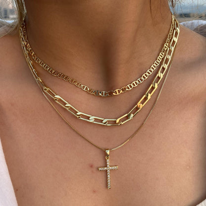 Women's 14k Gold Plated Cross Necklace | Elegant Triple Layer Cubic Zirconia Jewelry 0