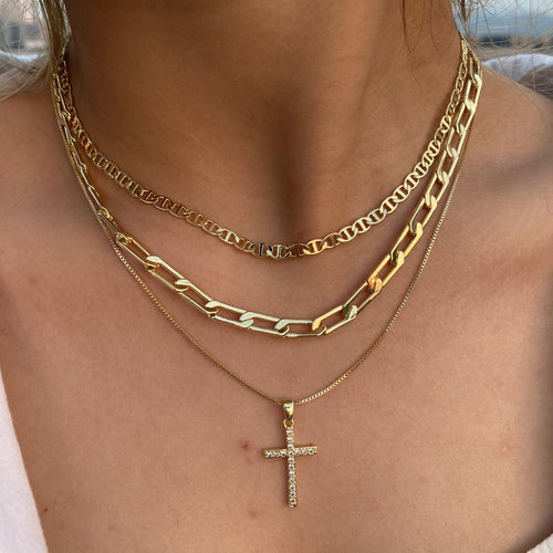 Women's 14k Gold Plated Cross Necklace | Elegant Triple Layer Cubic Zirconia Jewelry 0