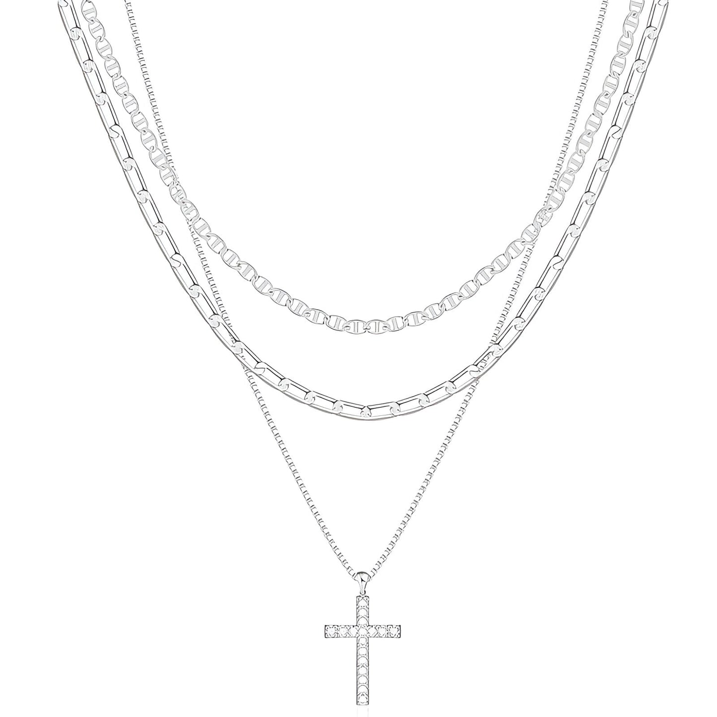 Women's 14k Gold Plated Cross Necklace | Elegant Triple Layer Cubic Zirconia Jewelry 3