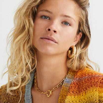 Women's 14k Gold Plated Stainless Steel Necklace | Elegant Love Link Chain Design 1