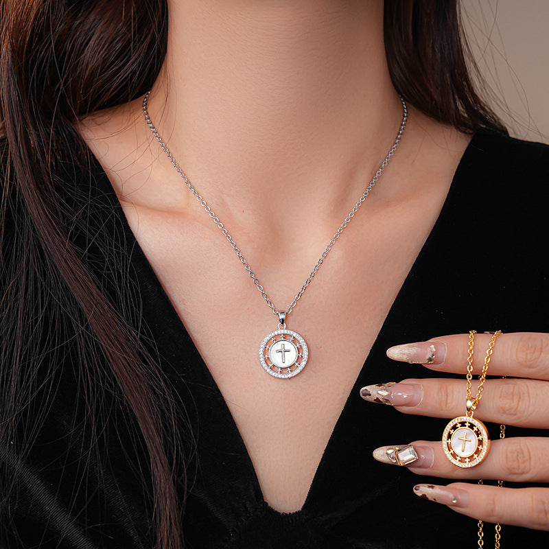 Women's 14k Gold Plated Stainless Steel Necklace | Elegant Surrounding Cross Pendant | Adjustable Length 1