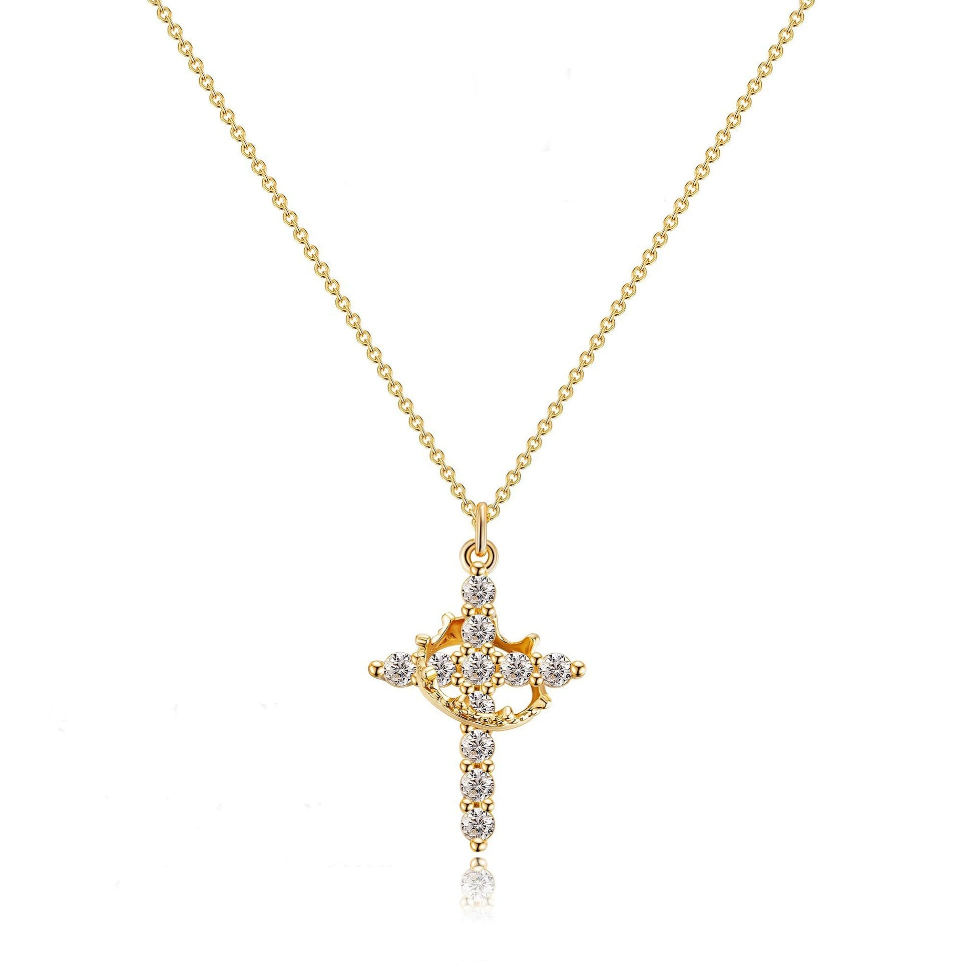 Women's 14k Gold Plated Sterling Silver Necklace | Elegant Cross and Crown Design for All Occasions 0