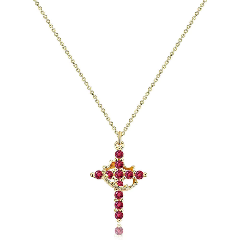 Women's 14k Gold Plated Sterling Silver Necklace | Elegant Cross and Crown Design for All Occasions 10
