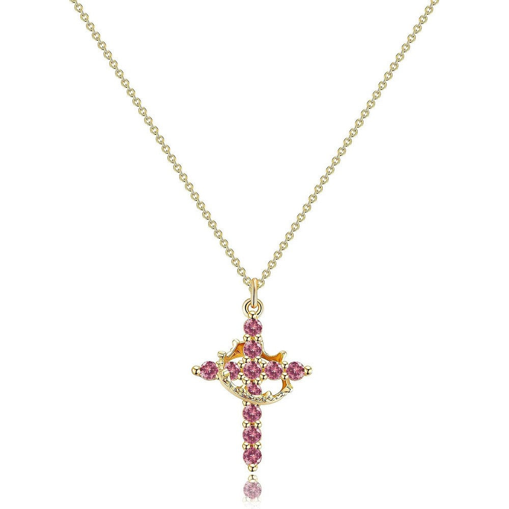 Women's 14k Gold Plated Sterling Silver Necklace | Elegant Cross and Crown Design for All Occasions 11