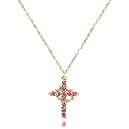 Women's 14k Gold Plated Sterling Silver Necklace | Elegant Cross and Crown Design for All Occasions 11