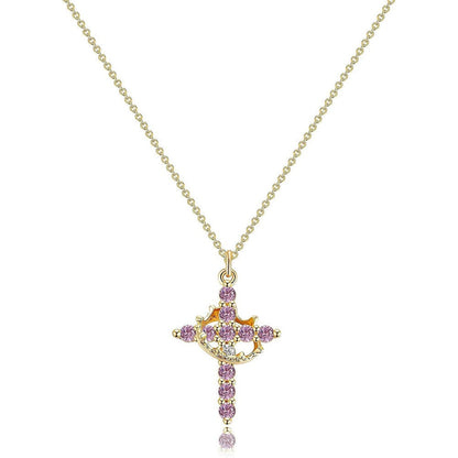 Women's 14k Gold Plated Sterling Silver Necklace | Elegant Cross and Crown Design for All Occasions 12