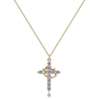 Women's 14k Gold Plated Sterling Silver Necklace | Elegant Cross and Crown Design for All Occasions 13