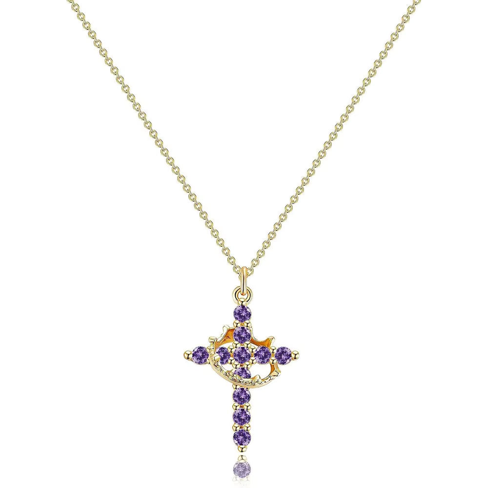 Women's 14k Gold Plated Sterling Silver Necklace | Elegant Cross and Crown Design for All Occasions 14